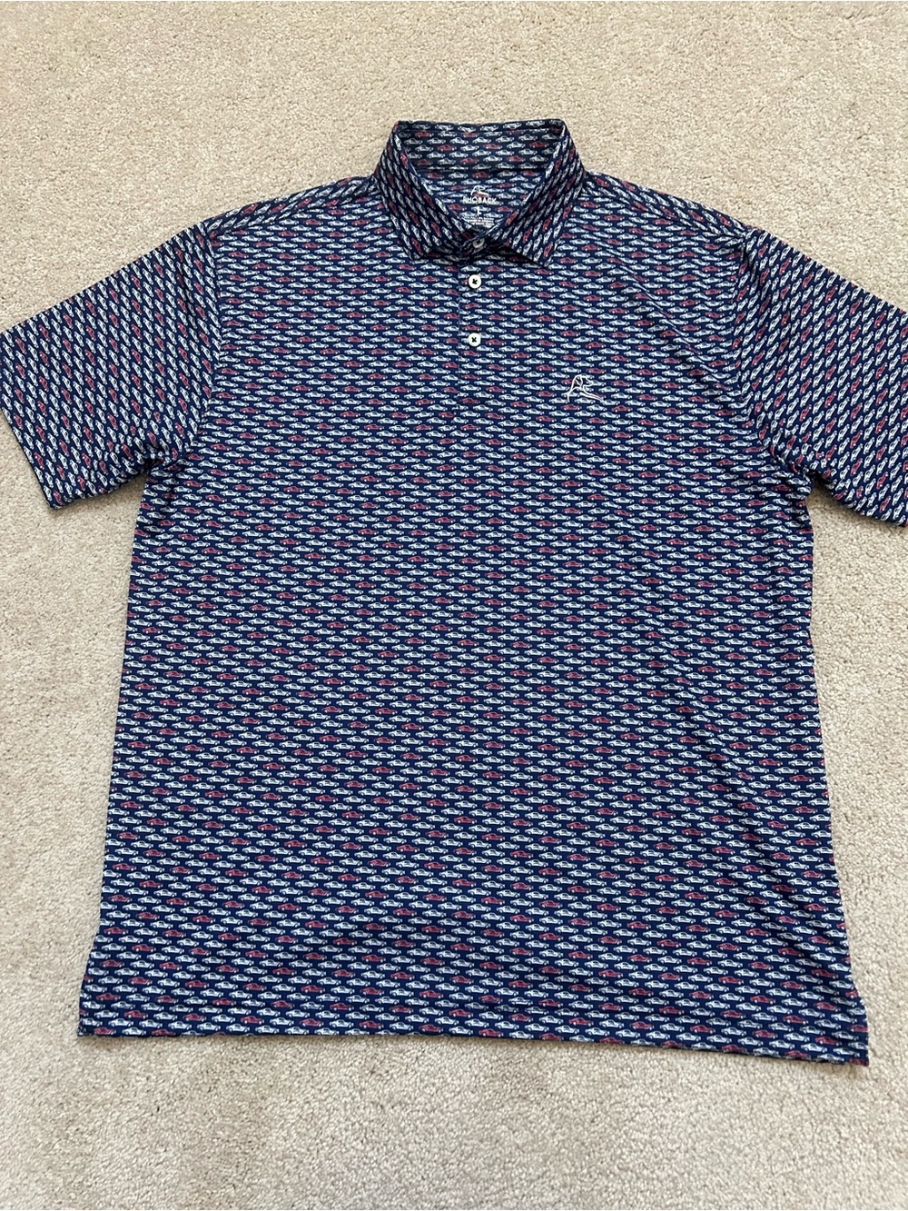 Rhoback Navy Patterned Polo with Red & White Accents “the muscle car”